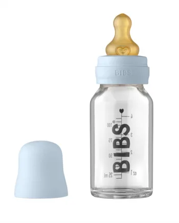 Bibs Sutteflaske Glas Anti Kulik 110 Ml Naturgummi Baby Blue