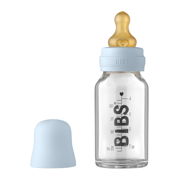 Bibs Sutteflaske Glas Anti Kulik 110 Ml Naturgummi Baby Blue