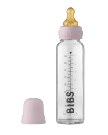 Bibs Sutteflaske Glas Anti Kulik 225 Ml Naturgummi Dusky Lilac