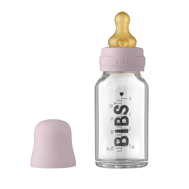 Bibs Sutteflaske Glas Anti Kulik 110 Ml Naturgummi Dusky Lilac
