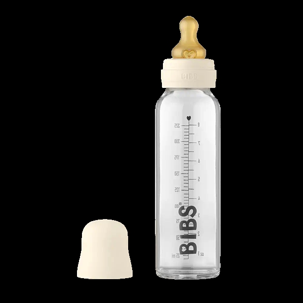 Bibs Sutteflaske Glas Anti Kulik 225 Ml Naturgummi Ivory