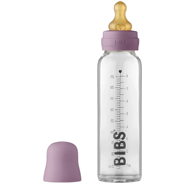 Bibs Sutteflaske Glas Anti Kulik 225 Ml Naturgummi Mauve