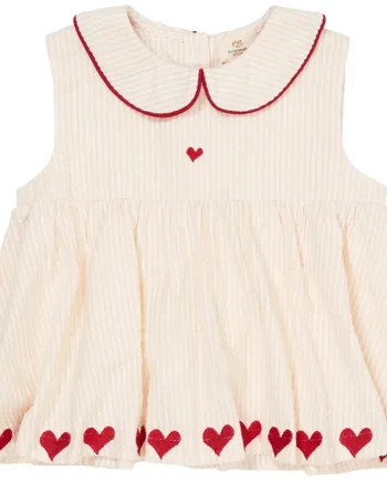 Copenhagen Colors Bluse Seersucker    Hjerter Dusty Rose    Cream Stripe