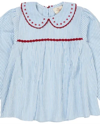 Copenhagen Colors Tunika Seersucker    Hjerter Sky Blue    Cream Stripe