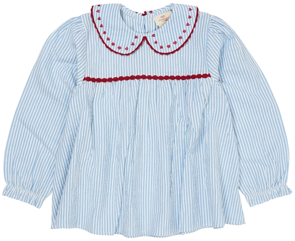 Copenhagen Colors Tunika Seersucker Hjerter Sky Blue Cream Stripe
