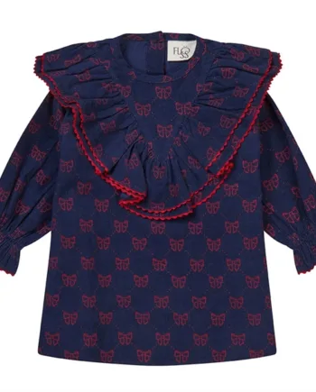 Flöss Kjole Luna Navy Ruby Red Bows