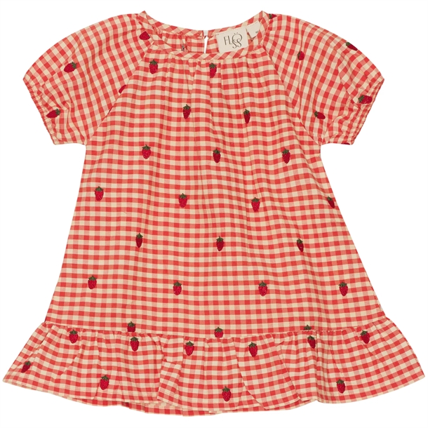 Flöss Kjole Molly Kortærmet Berry Gingham Jordbær
