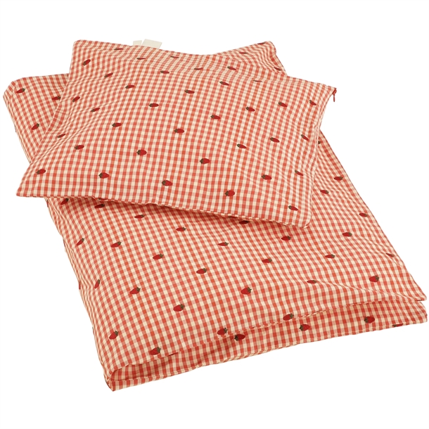 Flöss Sengetøj Molly Duvet   Pillow Junior Berry Gingham Jordbær
