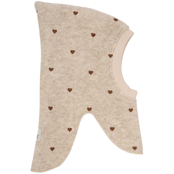 Huttelihut Hue Uld All Over Emb Broderede Hjerter Sand Melange