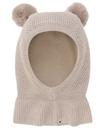Huttelihut Hue Uld Windstop Pompoms Camel Melange