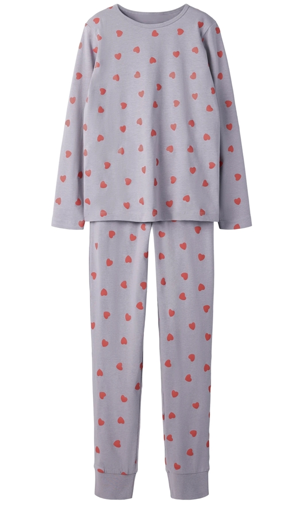 Name It Nattøj Nkfnightset Hearts Lavender Gray