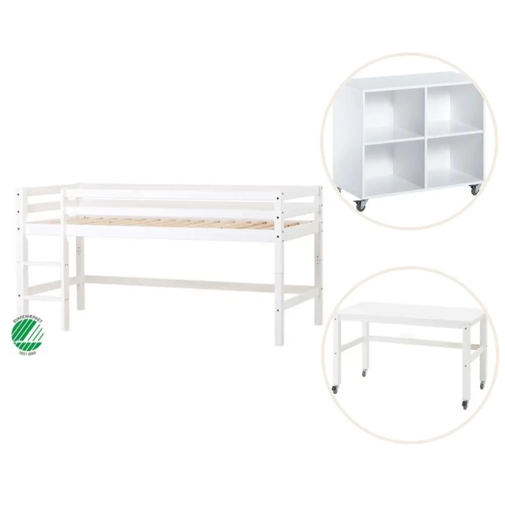 Eco Dream Halvhøj Seng Delbar Hvid Med Rumdeler Og Skrivebord