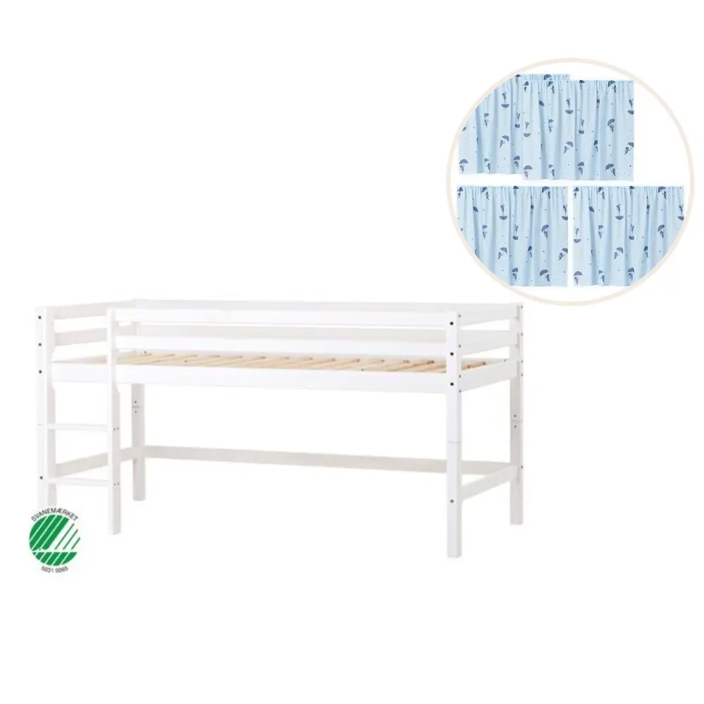 Eco Dream Halvhøj Seng Delbar Hvid 90x200 Med Forhæng Blå
