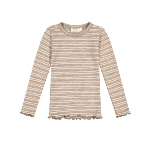 -shirt   1x1 Rib Med Lange ærmer   100  Merino Uld  Oeko-texâ  86 92 Stribe: Beige Nature Melange