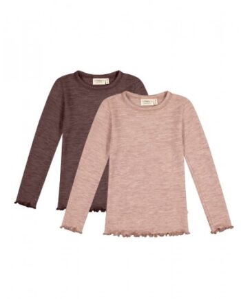 -shirt   1x1 Rib Med Lange ærmer   100  Merino Uld  Oeko-texâ   -pak 86 92 Plum Soft Rose Melange