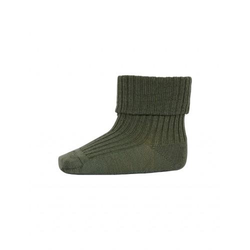 Baby Ankel Strømper Merino Uld Med Ombuk 15 16 Olivine