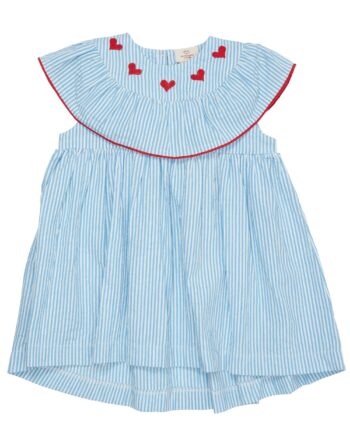 Copenhagen Colors Kjole Med Hjerter Sky Blue Cream Stripe 62 Cm