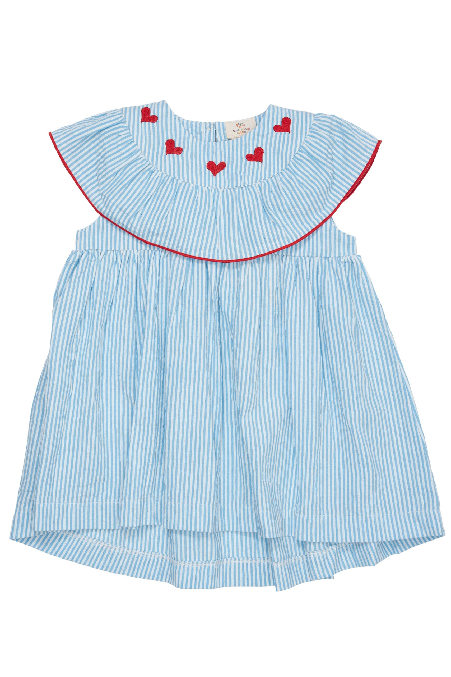 Copenhagen Colors Kjole Med Hjerter Sky Blue Cream Stripe 62 Cm