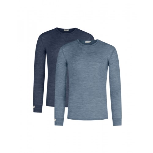 Langærmet -shirt Til Herre 100 Merino Uld 1x1 Rib -pak Navy-blue