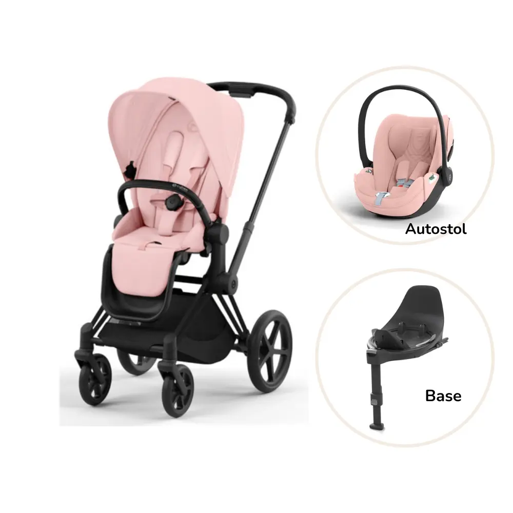 Priam Klapvogn Inkl Cloud Og Base Peach Pink Matt Black Plus
