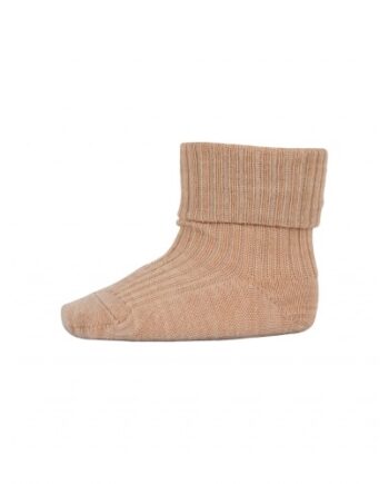 Baby Ankel Strømper   Merino Uld Med Ombuk 15 16 Camel Melange