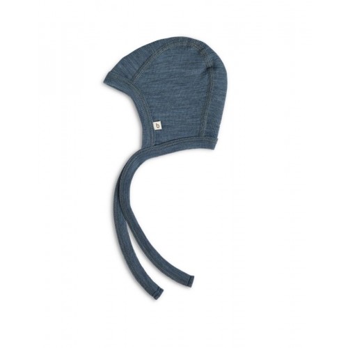 Baby Hjelm Med Snor 100 økologisk Merino Uld Tyk Kvalitet Lag Stof 62 68 Blue Melange