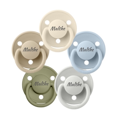 Bibs De Lux  One Size   -36 Mdr  Rund Silikone  Sutter Med Navn    -pak