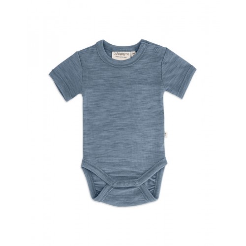 Body Med Kort ærme Og Knaplukning Over Den Ene Skulder Til Baby    100  økologisk Merino Uld Blue Melange 56