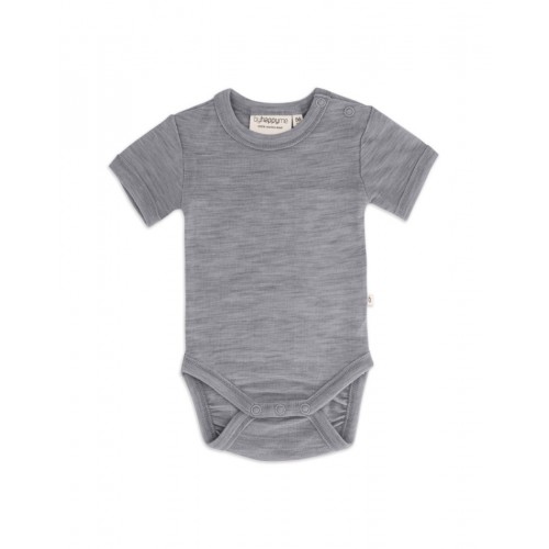 Body Med Kort ærme Og Knaplukning Over Den Ene Skulder Til Baby    100  økologisk Merino Uld Grey Melange 56