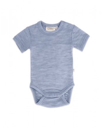 Body Med Kort ærme Og Knaplukning Over Den Ene Skulder Til Baby    100  økologisk Merino Uld 56 Light Blue Melange