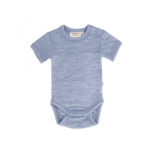 Body Med Kort ærme Og Knaplukning Over Den Ene Skulder Til Baby 100 økologisk Merino Uld 56 Light Blue Melange