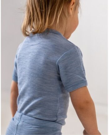 Body Med Kort ærme Og Knaplukning Over Den Ene Skulder Til Baby    100  økologisk Merino Uld 56 Light Blue Melange