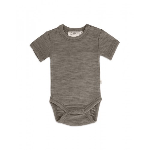 Body Med Kort ærme Og Knaplukning Over Den Ene Skulder Til Baby    100  økologisk Merino Uld Light Brown Melange 56