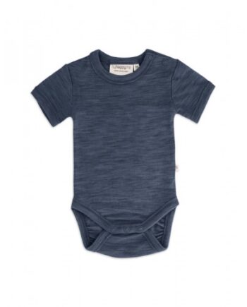 Body Med Kort ærme Og Knaplukning Over Den Ene Skulder Til Baby    100  økologisk Merino Uld Navy Melange 56