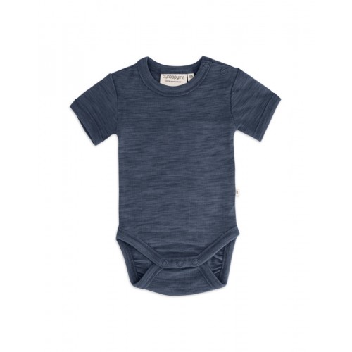 Body Med Kort ærme Og Knaplukning Over Den Ene Skulder Til Baby    100  økologisk Merino Uld Navy Melange 56