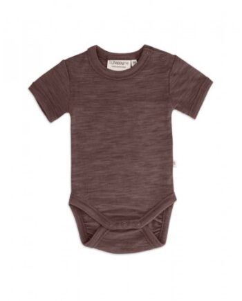 Body Med Kort ærme Og Knaplukning Over Den Ene Skulder Til Baby    100  økologisk Merino Uld Plum Melange 56