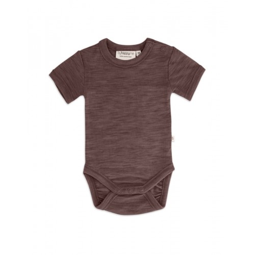 Body Med Kort ærme Og Knaplukning Over Den Ene Skulder Til Baby 100 økologisk Merino Uld Plum Melange 56