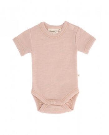 Body Med Kort ærme Og Knaplukning Over Den Ene Skulder Til Baby    100  økologisk Merino Uld Rose Melange 62