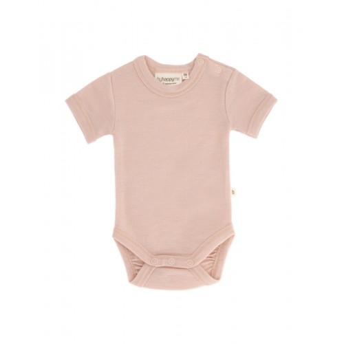Body Med Kort ærme Og Knaplukning Over Den Ene Skulder Til Baby 100 økologisk Merino Uld Rose Melange 62