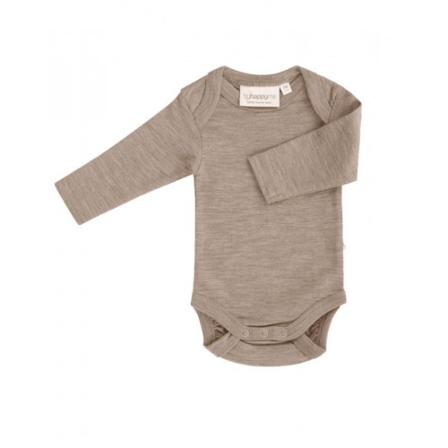Body Med Lang ærme Og Amerikansk Lukning Til Baby   100  økologisk Merino Uld Beige Melange 62