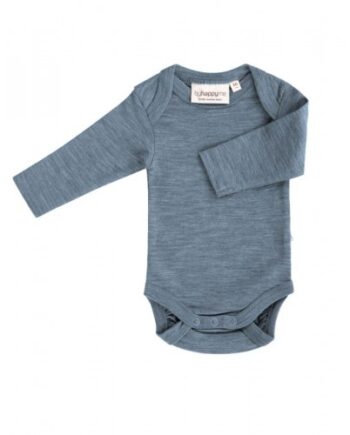 Body Med Lang ærme Og Amerikansk Lukning Til Baby   100  økologisk Merino Uld Blue Melange 56