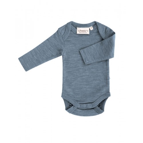 Body Med Lang ærme Og Amerikansk Lukning Til Baby   100  økologisk Merino Uld Blue Melange 56
