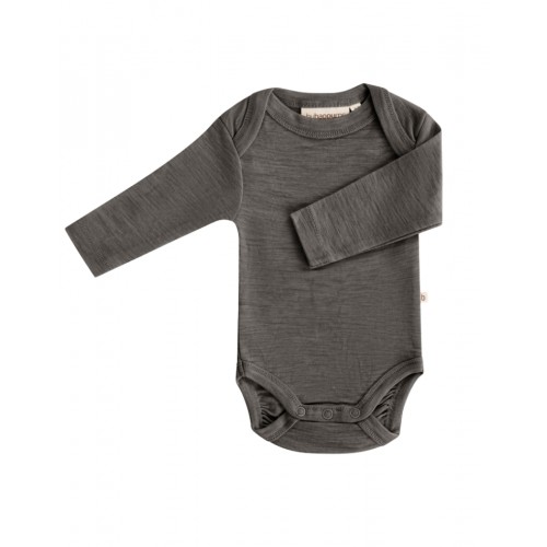 Body Med Lang ærme Og Amerikansk Lukning Til Baby   100  økologisk Merino Uld Light Brown Melange 56