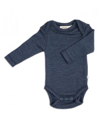 Body Med Lang ærme Og Amerikansk Lukning Til Baby   100  økologisk Merino Uld Navy Melange 56