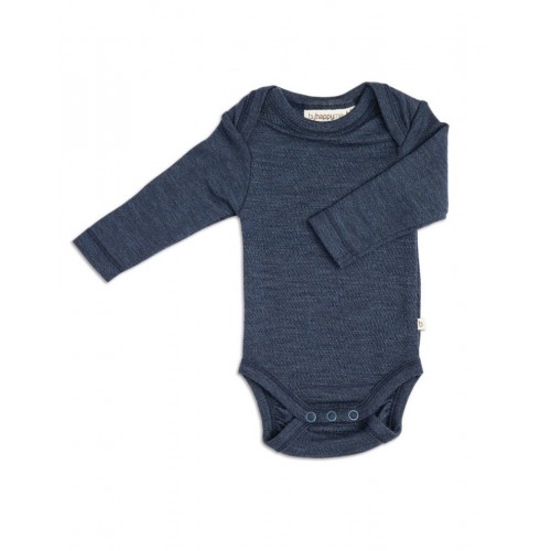 Body Med Lang ærme Og Amerikansk Lukning Til Baby   100  økologisk Merino Uld Navy Melange 56
