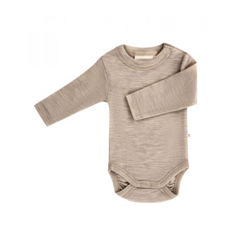 Body Med Lang ærme Og Rund Hals 100 økologisk Merino Uld Til Baby Beige Melange 62