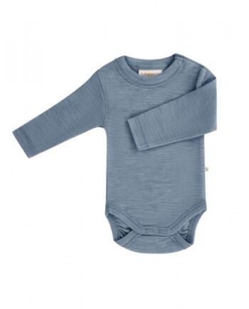Body Med Lang ærme Og Rund Hals   100  økologisk Merino Uld Til Baby Blue Melange 56
