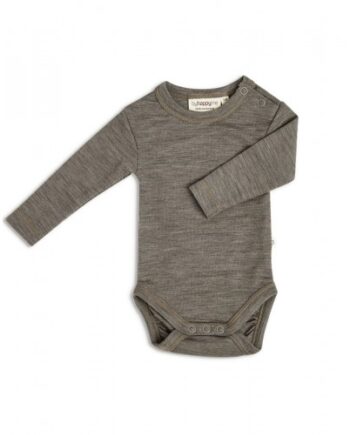 Body Med Lang ærme Og Rund Hals   100  økologisk Merino Uld Til Baby Light Brown Melange 56