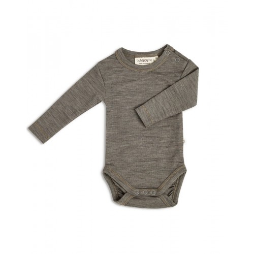 Body Med Lang ærme Og Rund Hals 100 økologisk Merino Uld Til Baby Light Brown Melange 56