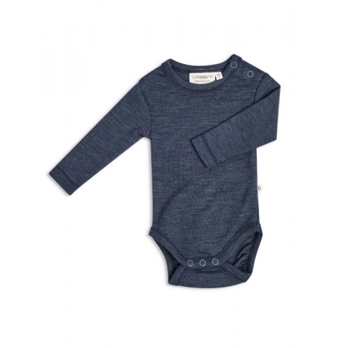 Body Med Lang ærme Og Rund Hals   100  økologisk Merino Uld Til Baby Navy Melange 56